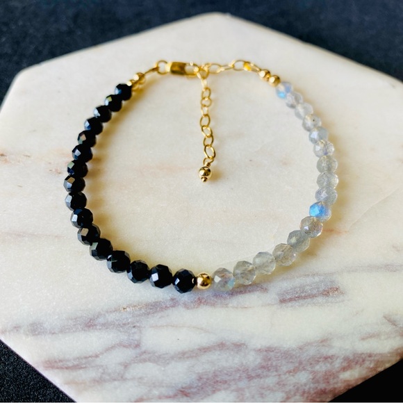 Protection Bracelet Labradorite and Black Tourmaline 14k Gold - Picture 8 of 9